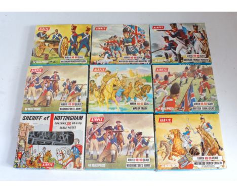 Nine various boxed Airfix H0/00 scale plastic figure sets, all appear as issued, some examples away from sprue to include Was