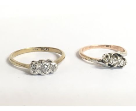 A 9 carat and platinum small diamonds set ring and a 9 carat ring set with small diamonds. Size P & L/M. Total weight 4.3g. P
