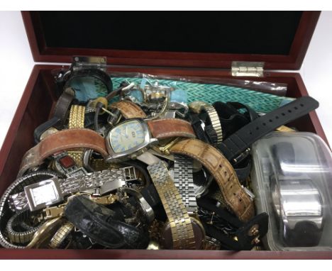 A box of mixed watches including Sekonda, Rotary, Avia, Timex. Postage category C