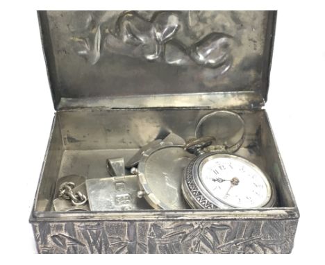Mixed silver jewellery including pendants, cufflinks, a ring, Victoria silver coin etc with a Iris flower design box. Postage