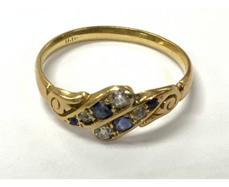 18ct sapphire and diamond ring. Approximately size Q. Postage category A.