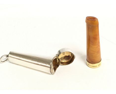 A 9ct gold and amber cheroot holder and a silver. Postage category A