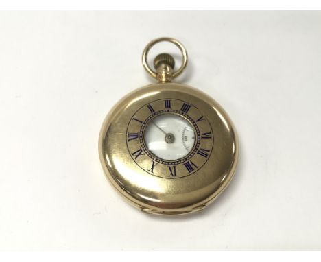 An 18ct gold cased half hunter pocket watch. 103.46g Not running.