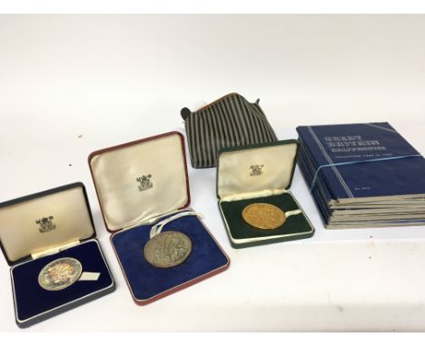 Two silver and one gilded Royal Commemorative Royal Mint medallions Prince Charles investiture and a quantity of Great Britai