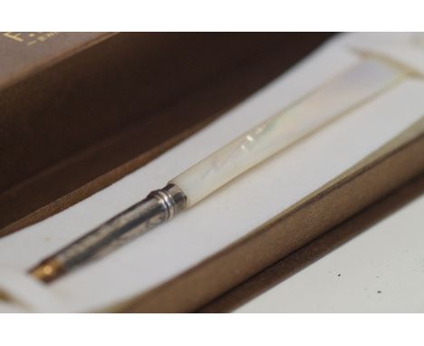 Silver &amp; mother of pearl fountain pen boxed 