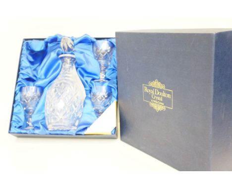 Royal Doulton crystal decanter set boxed with 1 glass missing 