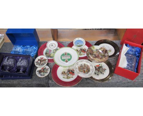 Two boxes of assorted ceramic and glass, to include boxed brandy glasses, a decanter and wall plates, pair of vases