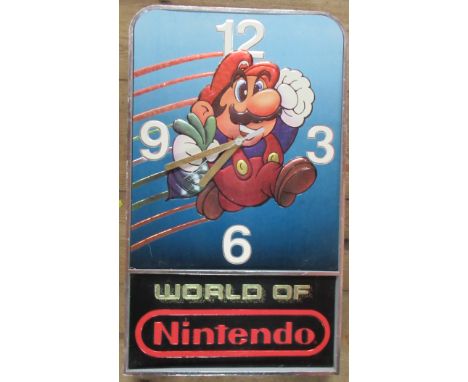 A world of Nintendo Mario wall clock, of rectangular form, 19.5ins x 12ins