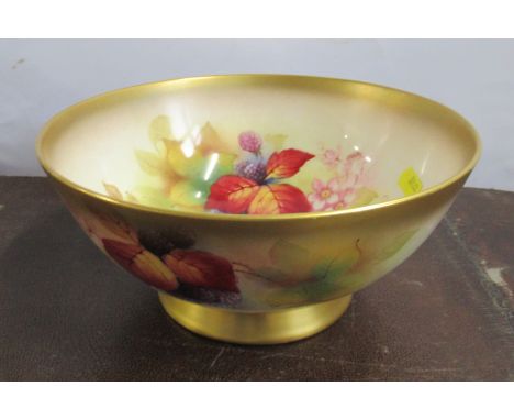 A Royal Worcester bowl, decorated with autumnal flowers, by Kitty Blake, width 9ins Condition Report:   no obvious signs of d