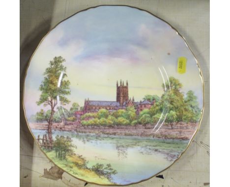 A Royal Worcester cabinet plate, decorated with Worcester Cathedral, signed, diameter 11ins