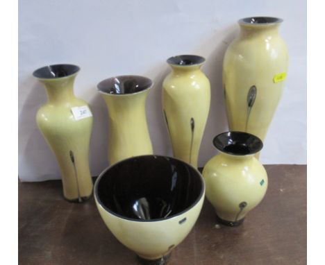 Six Caithness glass vases, Ebony collection, some with chips