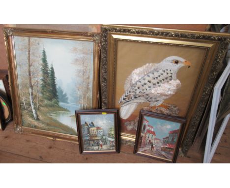A collection of pictures, continental oil, tapestry of an eagle&nbsp;