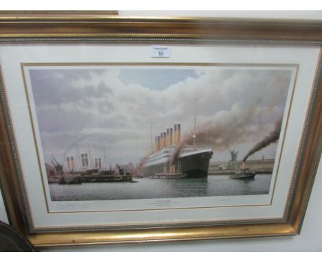 Signed framed Ltd Edition print 266/850 R.M.S. Titanic 'Leaving the Dock, Southampton 1912'
