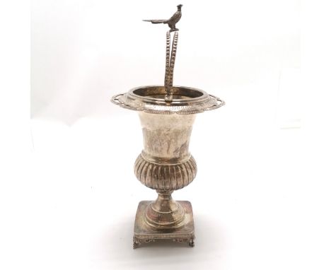 Antique silver continental classical urn shaped table centre / vase with cast pheasant detail to top of handle - 24cm high &a