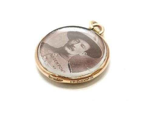 Antique 9ct Chester hallmarked gold Baden Powell / Lord Roberts portrait pendant - 2cm diameter &amp; total weight 3.4g 