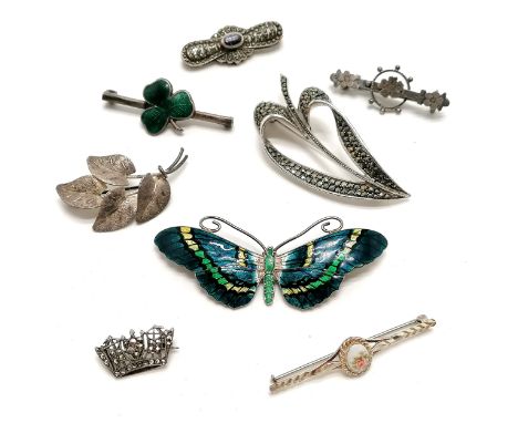 John Atkinson &amp; Sons enamel butterfly brooch (6.8cm &amp; enamel loss to base of wings) t/w 7 x silver brooches (3 unmark