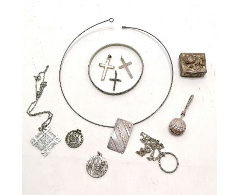 3 x Silver marked crosses (enamel cross 3.5cm) t/w napkin holder, pill box, necklaces etc - SOLD ON BEHALF OF THE NEW BREAST 