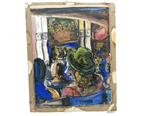 Mounted watercolour painting of a theatre scene signed at base - 55cm x 44.5cm 