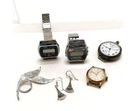 Unusual silver cased WWI period chonograph wristwatch (34mm diameter) t/w 2 x Casio LCD watches &amp; manual wind wristwatch,