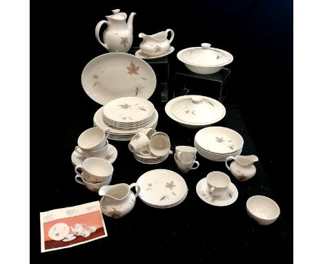 Qty of Royal Doulton Tumbling Leaves dinner &amp; teaware - the coffee pot has chip to rim of top &amp; sugar basin has crack