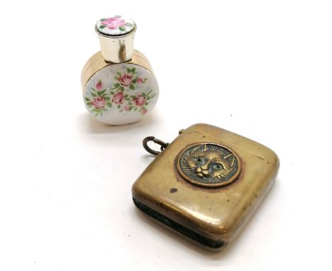 Novelty antique vesta case decorated with cat mask (with glass eyes) detail - 4.5cm &amp; has slight dents / damage to base t