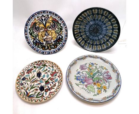 4 x hand decorated ceramic wall chargers inc Ady (Denmark - 32cm), Portuguese etc - no obvious damage 