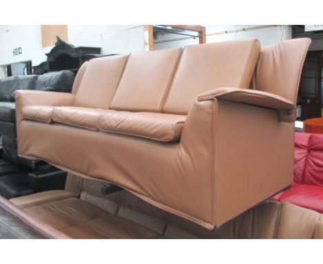 LAURIANA SOFA, by Afra and Tobia Scarpa for B&B Italia, three seater, tanned leather, 82cm x 220cm x 82cm. (with slight fault