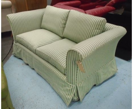 SOFA, in green stripes, 75cm H x 98cm D x 160cm W.