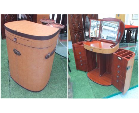 STARBAY 'MARIE GALANTE' MAKEUP TRUNK, with a rising top enclosing a triple plate dressing table mirror and small drawers belo