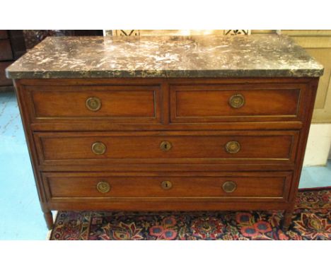 DIRECTOIRE COMMODE, late 18th century French Directoire walnut and brass mounted with two short and two long drawers and vari