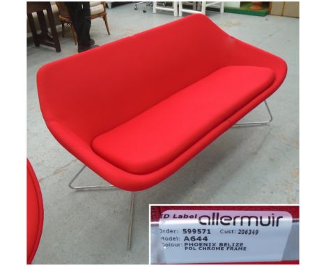 OPEN SOFA, by Allermuir in a cadmium red upholstery on minimalist steel rod base, 155cm x 66cm x 72cm.