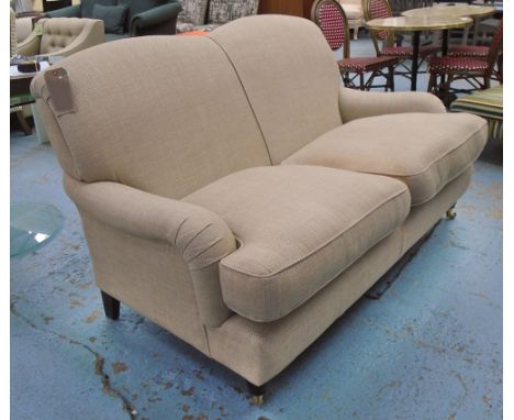 SOFA, two seater, Howard style in neutral fabric on square castor supports, 159cm L. (with faults)