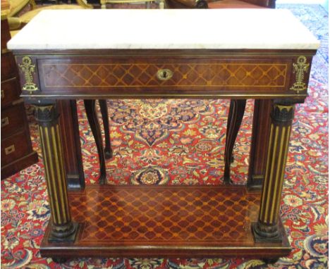 CONSOLE TABLE, early 19th century Dutch mahogany and satinwood line marquetry and gilt metal mounted with drawer undertier an