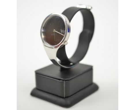 GEORG JENSEN LADY'S WRIST WATCH, open bangle stainless steel, designed by 'Torun', boxed.