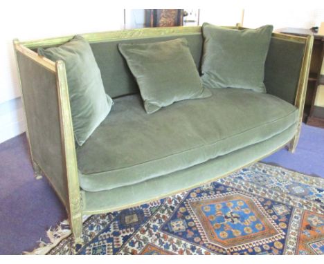 SOFA, Art Deco, circa 1925, giltwood in green velvet with loose cushions, 187cm L x 95cm H. (with faults, modern centre suppo