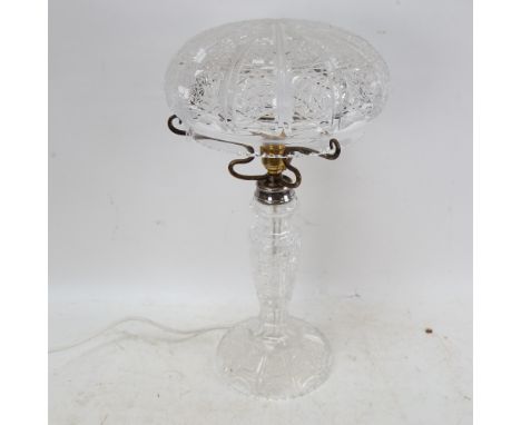 A cut crystal table lamp with matching shade, height 47cm 