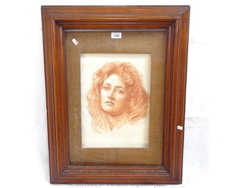 Sanguine chalk drawing, portrait of a woman, sheet size 45cm x 39cm, loose frame 