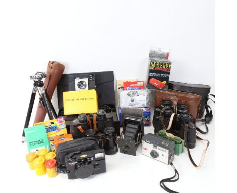 Various Vintage camera equipment, binoculars, opera glasses etc (2 boxes) 