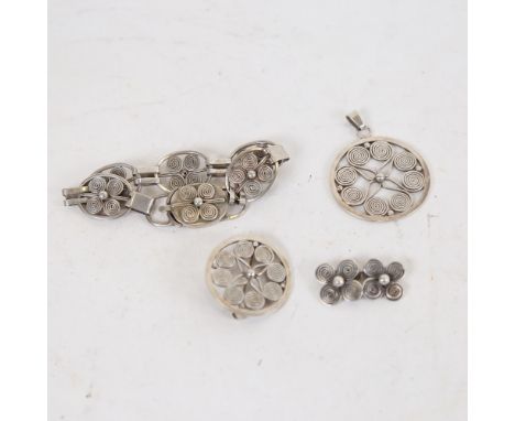 Vintage Danish stylised silver spiral jewellery, makers include Christian Veilskov and Jorgen Kjaer Poulsen 