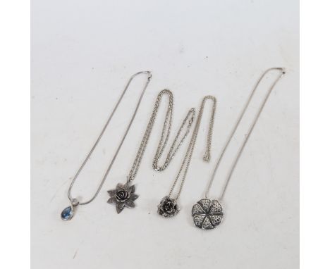 4 Danish silver pendant necklaces, makers include Hermann Siersbol 