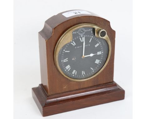 A Vintage Jaeger of Paris dashboard 8-day clock, converted to a mantel clock, with black dial and Roman numeral hour markers,