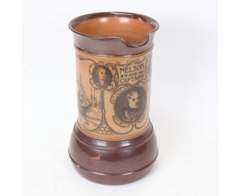 A Royal Doulton stoneware Vice Admiral Lord Nelson presentation pitcher, Nelson and His Captains, height 21cm, cracked 