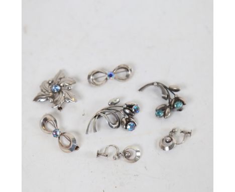 Various Danish stylised stone set silver jewellery, including Hermann Siersbol brooches 