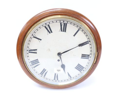A Vintage oak-cased circular dial fusee wall clock, dial diameter 29cm 