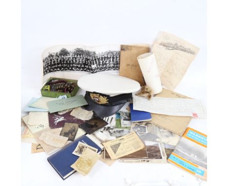 Various militaria, including Officer's cap, Army book, whistles, buttons etc 