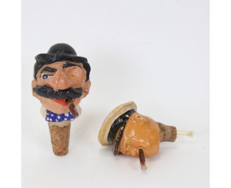 2 Vintage novelty painted and lacquered figural bottle stopper dispensers, including Winston Churchill (2) 