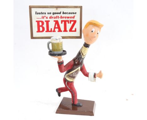 A Vintage painted metal advertising bar figure, and separate sign, for Milwaukee Blatz Beer, height 47.5cm overall 