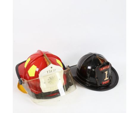 A Vintage Empire PFD firefighting helmet, and another modern example (2) 