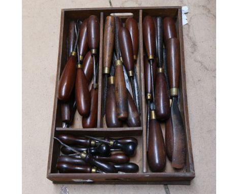 A small tray of Vintage carpenter's tools, including chisels and punches 