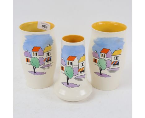 3 Vintage Flosmaron vases in Siesta pattern, tallest 16.5cm 